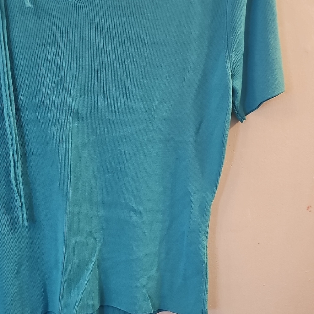 Blue Ribbed V-Neck Top - Picture 4 of 7